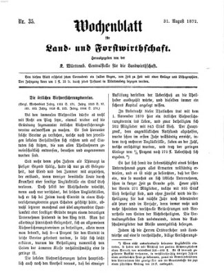 Wochenblatt für Land- und Forstwirthschaft Samstag 31. August 1872