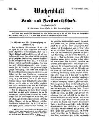 Wochenblatt für Land- und Forstwirthschaft Samstag 7. September 1872