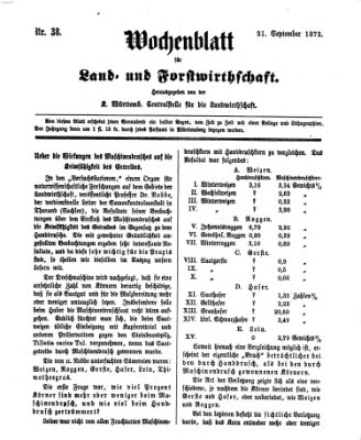 Wochenblatt für Land- und Forstwirthschaft Samstag 21. September 1872