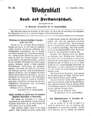 Wochenblatt für Land- und Forstwirthschaft Samstag 28. September 1872