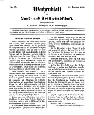 Wochenblatt für Land- und Forstwirthschaft Samstag 28. Dezember 1872