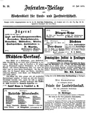 Wochenblatt für Land- und Forstwirthschaft Samstag 27. Juli 1872