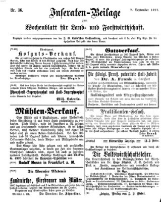 Wochenblatt für Land- und Forstwirthschaft Samstag 7. September 1872