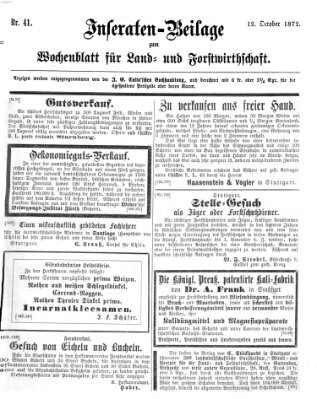 Wochenblatt für Land- und Forstwirthschaft Samstag 12. Oktober 1872