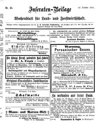 Wochenblatt für Land- und Forstwirthschaft Samstag 26. Oktober 1872