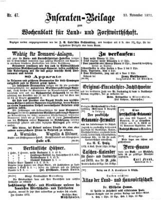 Wochenblatt für Land- und Forstwirthschaft Samstag 23. November 1872