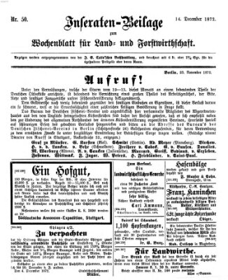 Wochenblatt für Land- und Forstwirthschaft Samstag 14. Dezember 1872