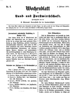 Wochenblatt für Land- und Forstwirthschaft Samstag 8. Februar 1873