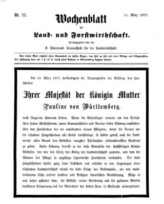 Wochenblatt für Land- und Forstwirthschaft Samstag 15. März 1873