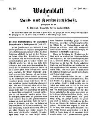 Wochenblatt für Land- und Forstwirthschaft Samstag 28. Juni 1873