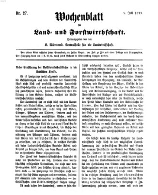 Wochenblatt für Land- und Forstwirthschaft Samstag 5. Juli 1873