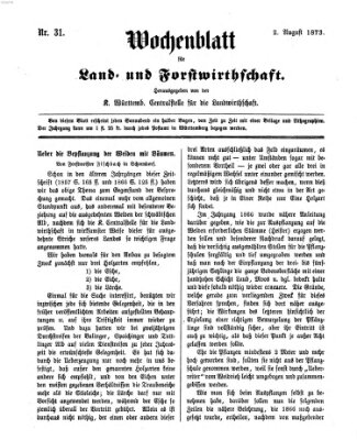 Wochenblatt für Land- und Forstwirthschaft Samstag 2. August 1873