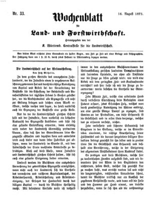 Wochenblatt für Land- und Forstwirthschaft Samstag 16. August 1873