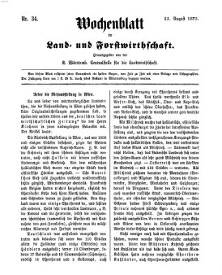 Wochenblatt für Land- und Forstwirthschaft Samstag 23. August 1873