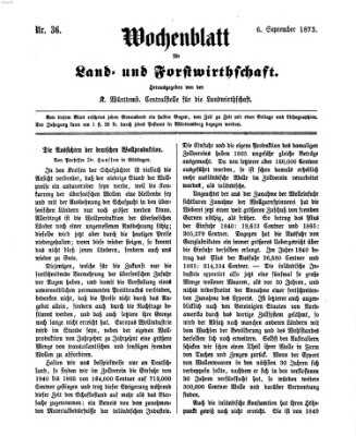 Wochenblatt für Land- und Forstwirthschaft Samstag 6. September 1873