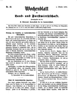 Wochenblatt für Land- und Forstwirthschaft Samstag 4. Oktober 1873