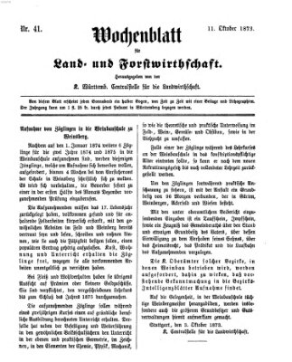 Wochenblatt für Land- und Forstwirthschaft Samstag 11. Oktober 1873