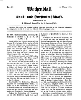 Wochenblatt für Land- und Forstwirthschaft Samstag 18. Oktober 1873