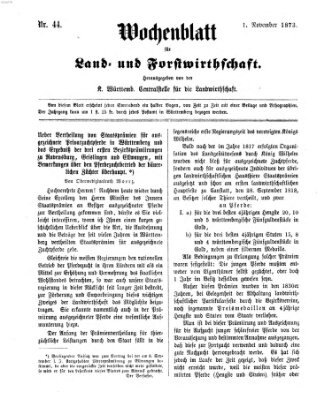 Wochenblatt für Land- und Forstwirthschaft Samstag 1. November 1873