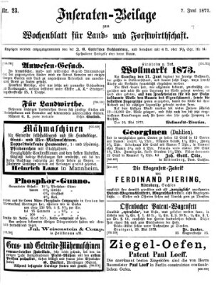 Wochenblatt für Land- und Forstwirthschaft Samstag 7. Juni 1873