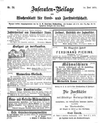 Wochenblatt für Land- und Forstwirthschaft Samstag 14. Juni 1873