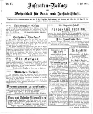 Wochenblatt für Land- und Forstwirthschaft Samstag 5. Juli 1873