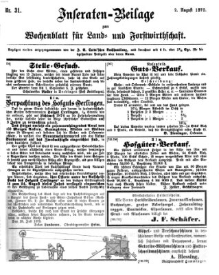 Wochenblatt für Land- und Forstwirthschaft Samstag 2. August 1873