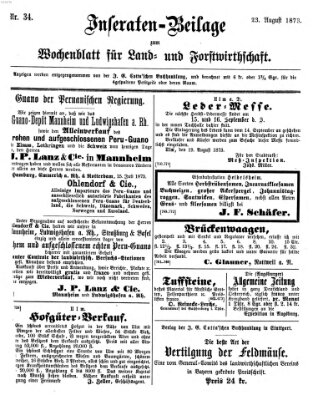 Wochenblatt für Land- und Forstwirthschaft Samstag 23. August 1873