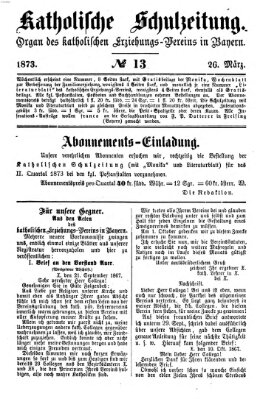 Katholische Schulzeitung (Bayerische Schulzeitung) Mittwoch 26. März 1873