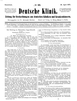 Deutsche Klinik Samstag 22. April 1871