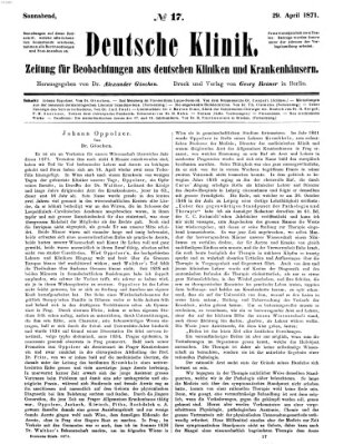 Deutsche Klinik Samstag 29. April 1871