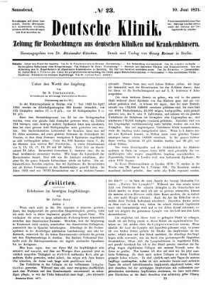 Deutsche Klinik Samstag 10. Juni 1871