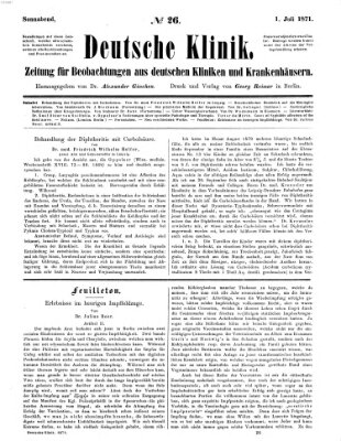 Deutsche Klinik Samstag 1. Juli 1871