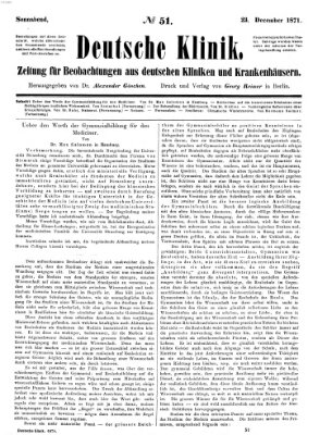 Deutsche Klinik Samstag 23. Dezember 1871