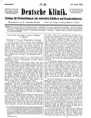 Deutsche Klinik Samstag 27. April 1872