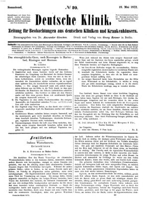 Deutsche Klinik Samstag 18. Mai 1872