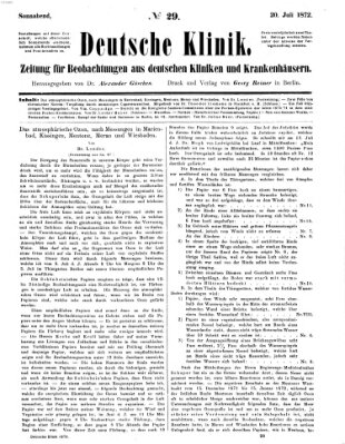 Deutsche Klinik Samstag 20. Juli 1872