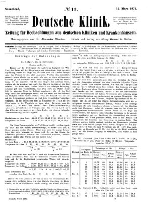 Deutsche Klinik Samstag 15. März 1873