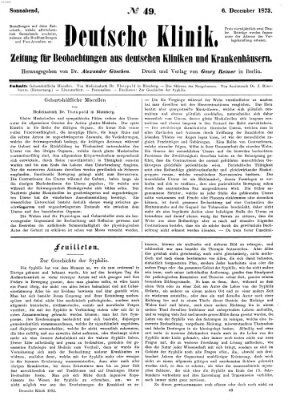 Deutsche Klinik Samstag 6. Dezember 1873