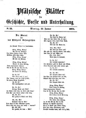 Pfälzische Blätter für Geschichte, Poesie und Unterhaltung (Zweibrücker Wochenblatt) Montag 30. Januar 1871