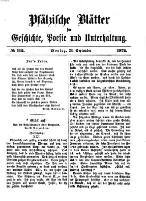 Pfälzische Blätter für Geschichte, Poesie und Unterhaltung (Zweibrücker Wochenblatt) Montag 23. September 1872