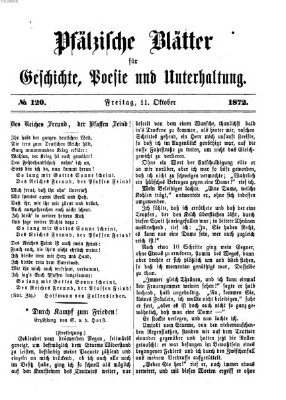 Pfälzische Blätter für Geschichte, Poesie und Unterhaltung (Zweibrücker Wochenblatt) Freitag 11. Oktober 1872