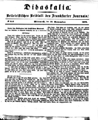 Didaskalia Mittwoch 13. November 1872