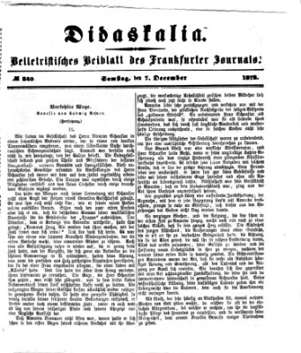 Didaskalia Samstag 7. Dezember 1872