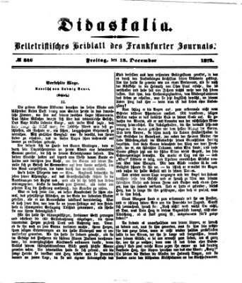 Didaskalia Freitag 13. Dezember 1872