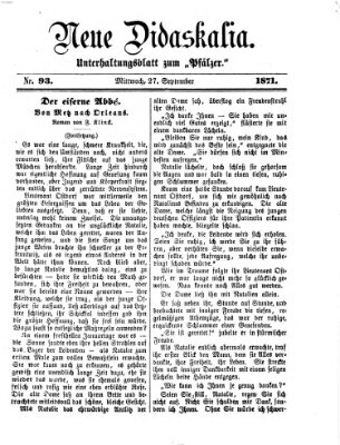 Neue Didaskalia (Pfälzer) Mittwoch 27. September 1871