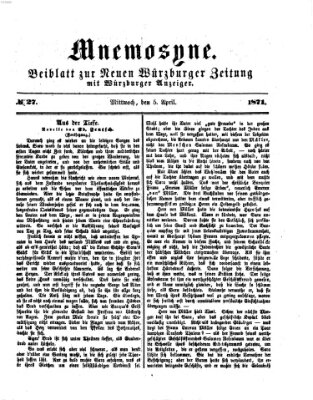 Mnemosyne (Neue Würzburger Zeitung) Mittwoch 5. April 1871