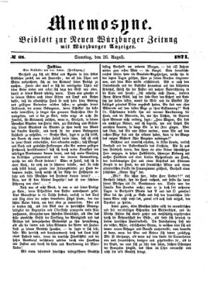 Mnemosyne (Neue Würzburger Zeitung) Samstag 26. August 1871