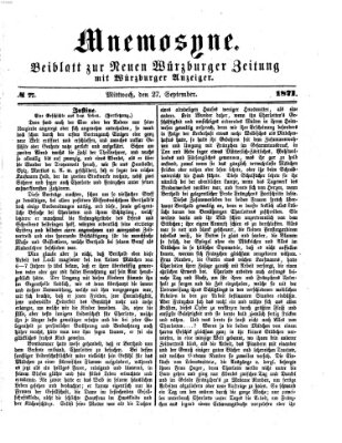 Mnemosyne (Neue Würzburger Zeitung) Mittwoch 27. September 1871