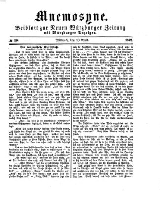 Mnemosyne (Neue Würzburger Zeitung) Mittwoch 10. April 1872